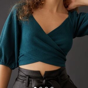 Maeve Cross-Front Puff-Sleeve Top - Slate - Small